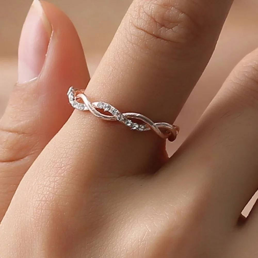 Rose Gold CZ Twist Ring